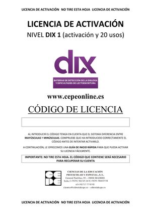 DIX 1. LICENCIA ON LINE (20 USOS)