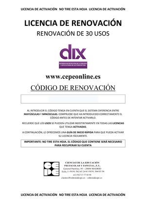 DIX 0, 1 Y 2. RENOVACIÓN DE 30 USOS